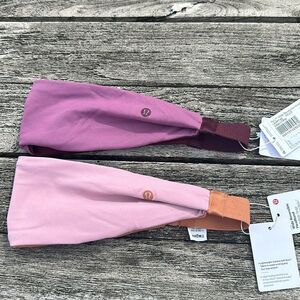 BUNDLE OF 2 LULULEMON NULU WIDE REVERSIBLE HEADBAND NWT PINK PURPLE